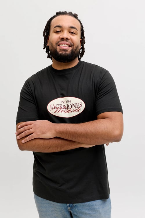 Jack & Jones Plus Büyük Beden % 100 Pamuk Regular Fit Logolu Erkek T Shirt 12298346 SİYAH