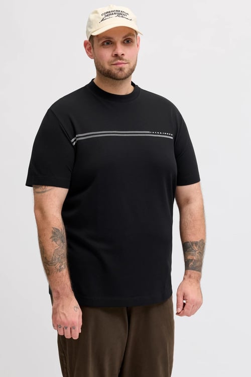Jack & Jones Plus Büyük Beden Pamuklu Regular Fit Bisiklet Yaka Erkek T Shirt 12297257 SİYAH