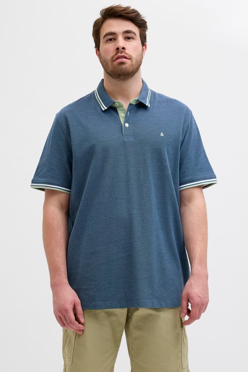 Jack & Jones Plus Jjepaulos Logolu Pamuklu Büyük Beden Düğmeli Erkek Polo Yaka T Shirt 12143859 İNDİGO