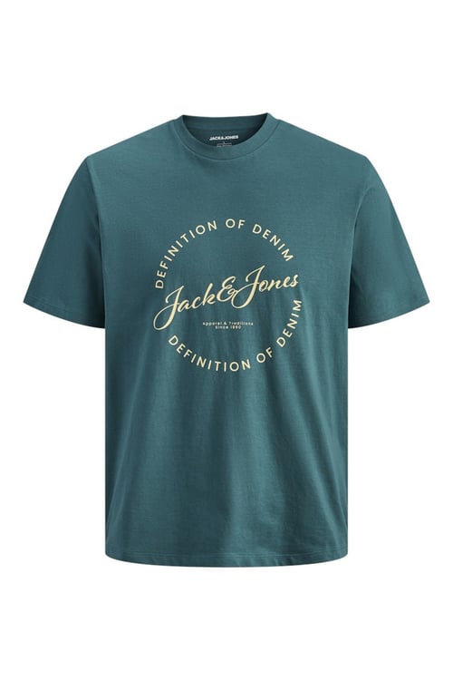 Jack & Jones Plus Jjgrayson Pamuklu Regular Fit Baskılı Bisiklet Yaka Erkek T Shirt 12294514 YEŞİL