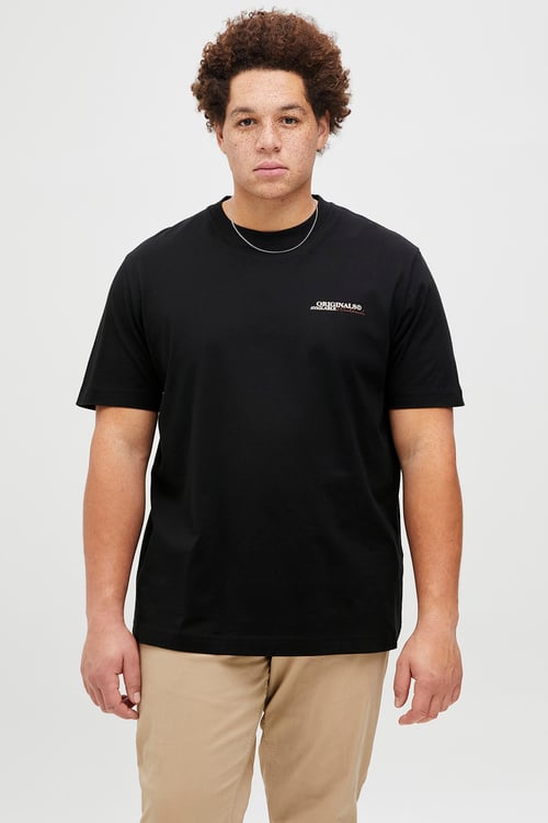 Jack & Jones Plus Jorİslİngton Baskılı Pamuklu Oversize Fit Büyük Beden Erkek T Shirt 12278557 SİYAH