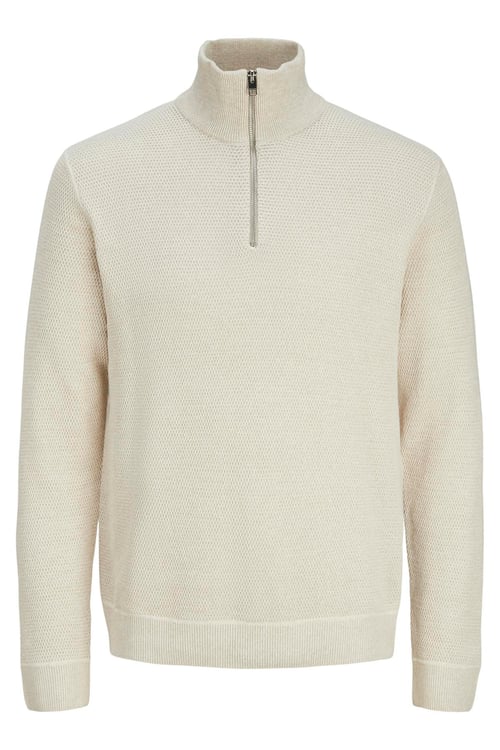 Jack & Jones Premium Jprbluchrister Pamuklu Regular Fit Yarım Fermuarlı Dik Yaka Erkek Kazak 12259644 BEJ