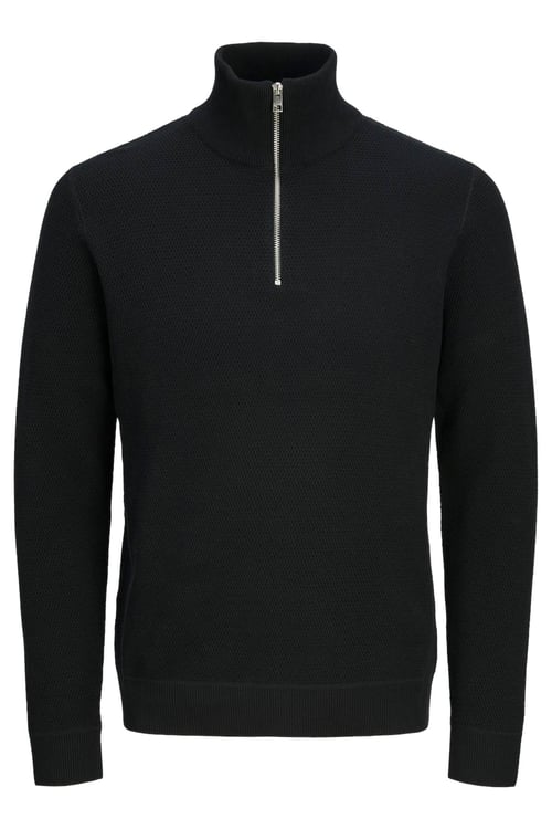 Jack & Jones Premium Jprbluchrister Pamuklu Regular Fit Yarım Fermuarlı Dik Yaka Erkek Kazak 12259644 SİYAH