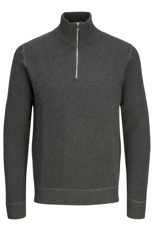 Jack & Jones Premium Jprbluchrister Pamuklu Regular Fit Yarım Fermuarlı Dik Yaka Erkek Kazak 12259644 KOYU GRİ