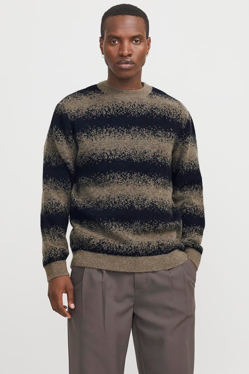 Jack & Jones Premium Jprvillex Pamuklu Bisiklet Yaka Örme Erkek Kazak 12278345 VİZON-SİYAH