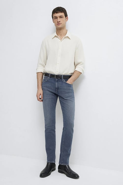 Jake Puslu Vintage Pamuklu Dar Paça Jeans Erkek Kot Pantolon 00422A2984 KOYU MAVİ