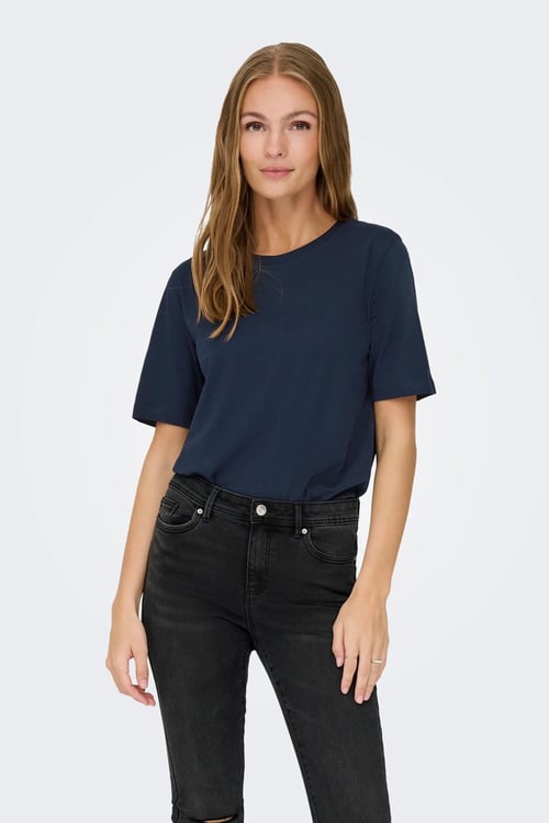 Jdy Jdyrex % 100 Pamuk Regular Fit Yuvarlak Yaka Kadın T Shirt 15344612 KOYU LACIVERT