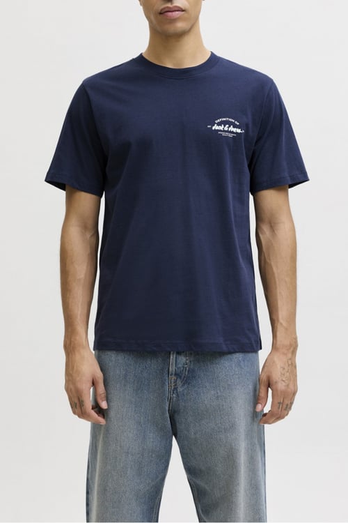Jjbrandon Pamuklu Regular Fit Logolu Bisiklet Yaka Erkek T Shirt 12288113 LACİVERT