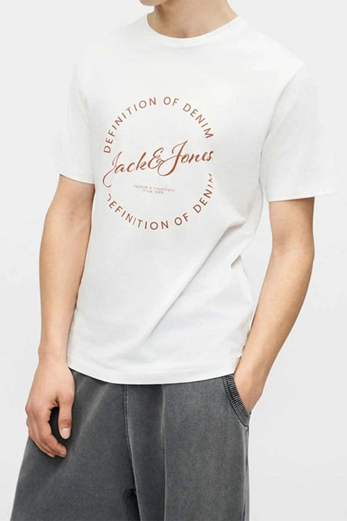 Jjgrayson Pamuklu Relaxed Fit Baskılı Bisiklet Yaka Erkek T Shirt 12288377 BEYAZ