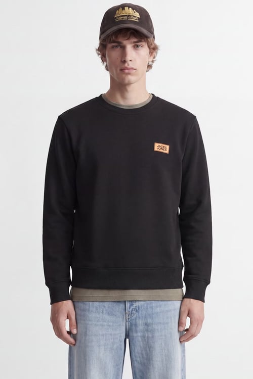 Jjrush Pamuklu Bisiklet Yaka Erkek Sweat 12298426 SİYAH
