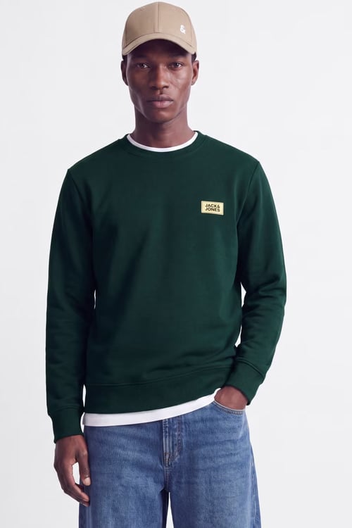 Jjrush Pamuklu Bisiklet Yaka Erkek Sweat 12298426 KOYU YEŞİL
