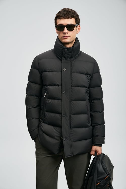 Kapitoneli Comfort Fit Dik Yaka Şişme Erkek Mont 112120255 SİYAH