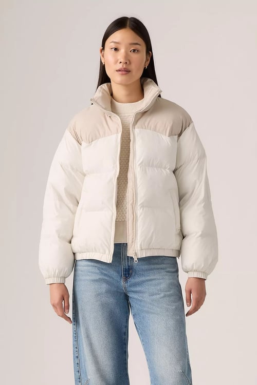 Kapitoneli Regular Fit Dik Yaka Kadın Mont 003FV-0000 Beyaz-Taş