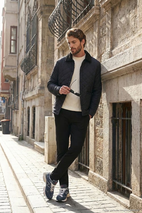 Kapitoneli Regular Fit Kadife Detaylı Erkek Mont 497LEROY LACİVERT