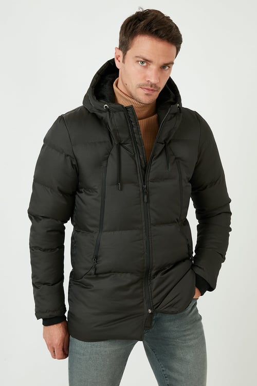 Kapüşonlu Suya ve Rüzgara Dayanıklı Soğuk Geçirmez Slim Fit Erkek Mont 5717101 HAKİ