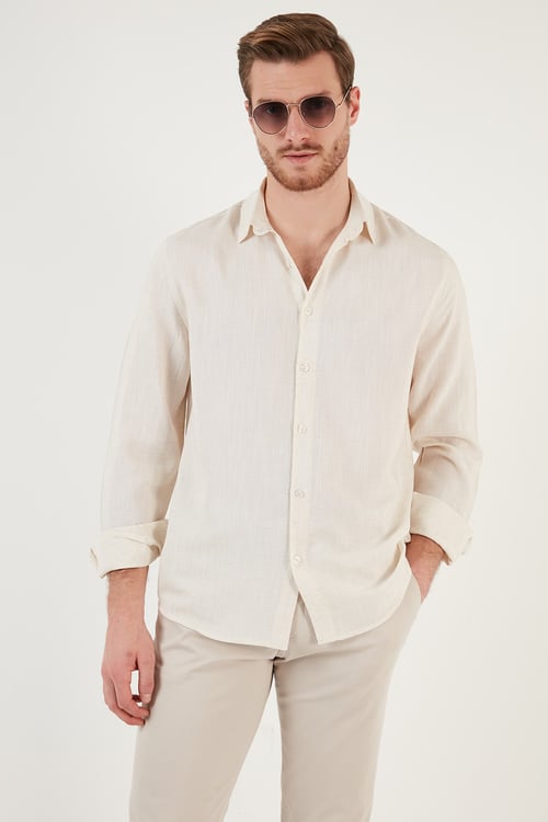 Keten Görünümlü Oversize Fit Erkek Gömlek CF24S198102 TAŞ