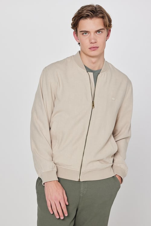 Keten Regular Fit Logolu Kolej Yaka Bomber Erkek Ceket L2610125 614 BEJ