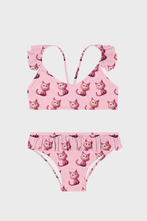 Kiki Desenli UPF 50+ Korumalı Çabuk Kuruyan Kız Çocuk Bikini SB2611000505 PEMBE