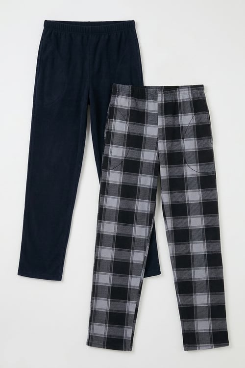 Lastikli Bel Düz Paça Ultra Soft Polar 2'li Paket Erkek Pijama Altı 6098001S2 GRİ-LACİVERT