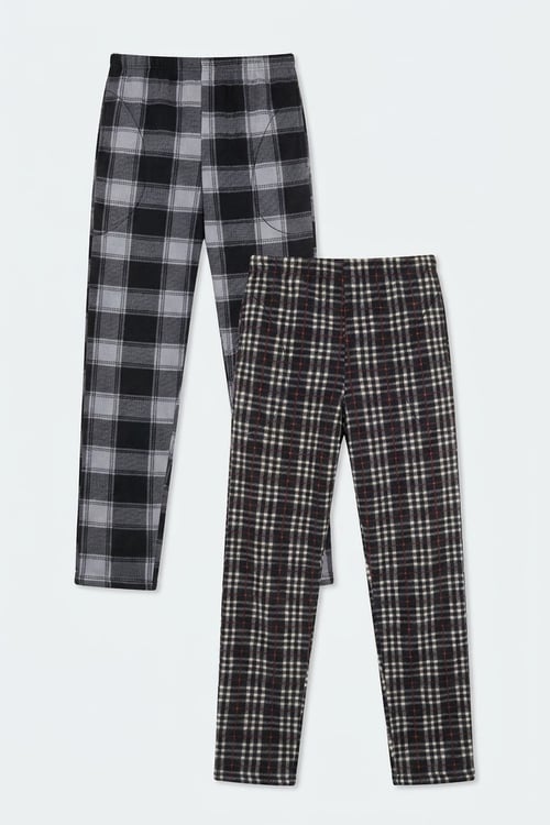 Lastikli Bel Düz Paça Ultra Soft Polar 2'li Paket Erkek Pijama Altı 6098001S2 Gri-SBordo