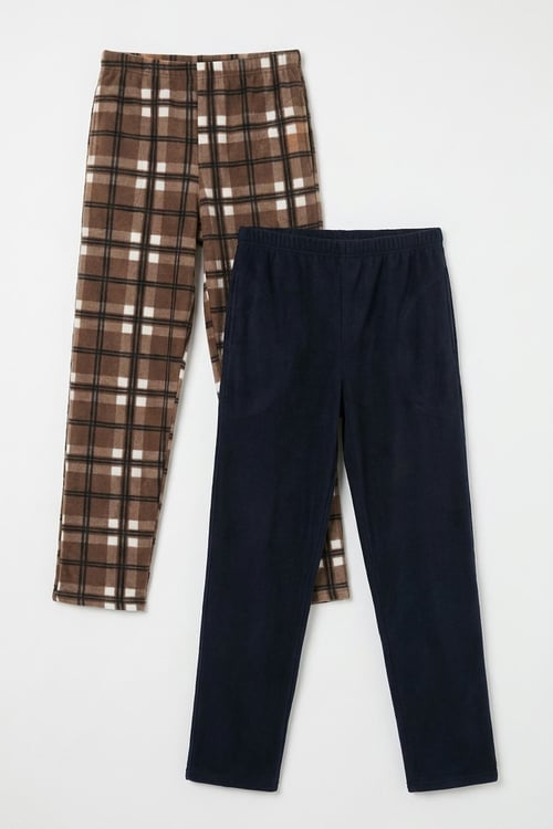 Lastikli Bel Düz Paça Ultra Soft Polar 2'li Paket Erkek Pijama Altı 6098001S2 Camel-Lacivert