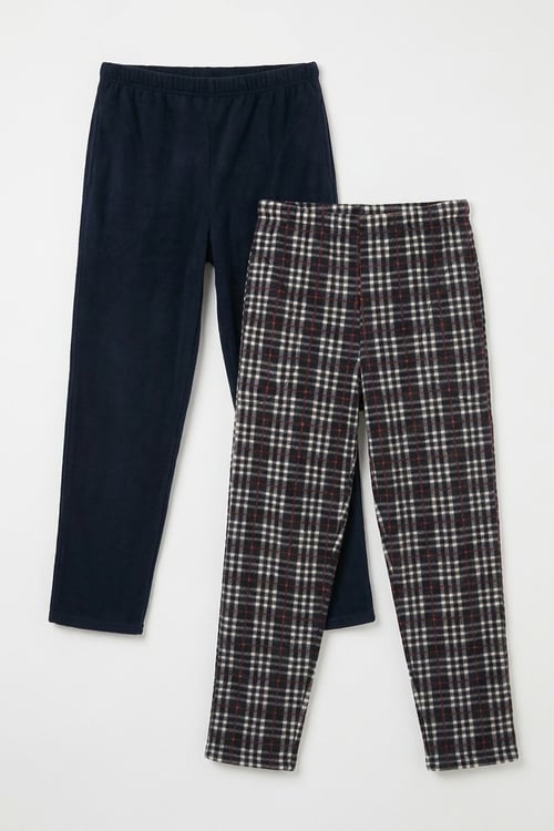 Lastikli Bel Düz Paça Ultra Soft Polar 2'li Paket Erkek Pijama Altı 6098001S2 Lacivert-SBordo