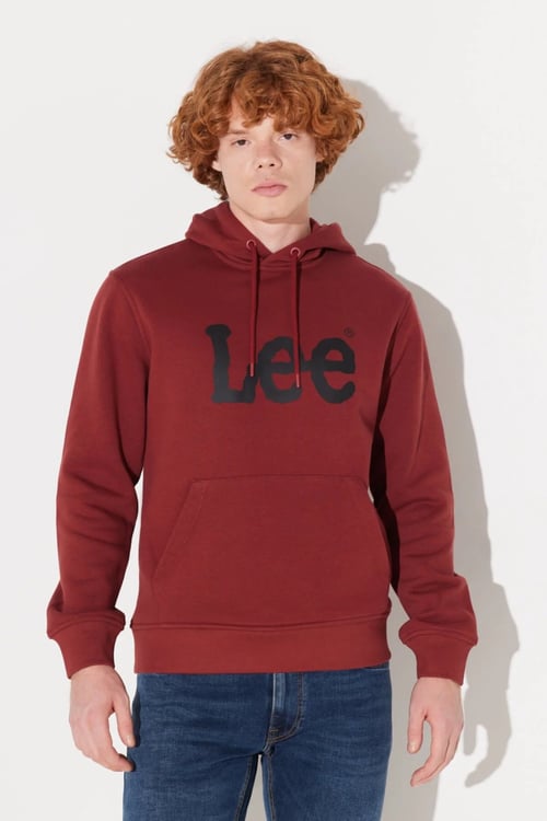 Lee % 100 Pamuk Kapüşonlu Kanguru Cepli Regular Fit Erkek Sweat L212021810 BORDO