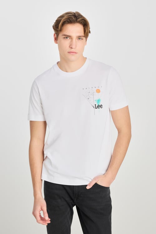 Lee % 100 Pamuk Regular Fit Bisiklet Yaka Baskılı Erkek T Shirt L2510319100 BEYAZ