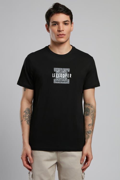 Lee Cooper % 100 Pamuk Regular Fit Bisiklet Yaka Logolu Erkek T Shirt 252 LCM 242029 8101 SİYAH