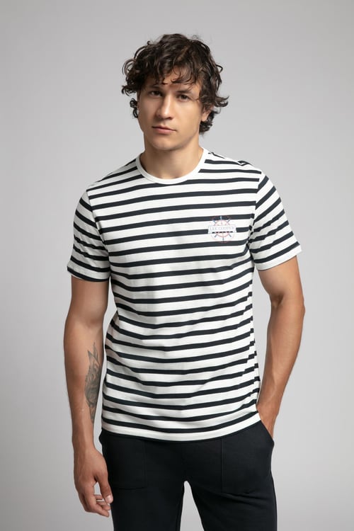 Lee Cooper % 100 Pamuk Regular Fit Bisiklet Yaka Çizgili Erkek T Shirt 252 LCM 242064 1309 EKRU-LACİVERT