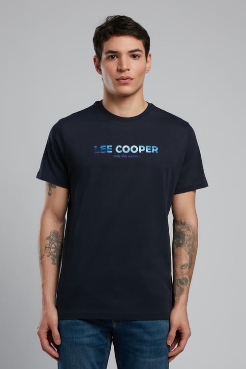 Lee Cooper % 100 Pamuk Regular Fit Bisiklet Yaka Logolu Erkek T Shirt 252 LCM 242039 2501 LACİVERT