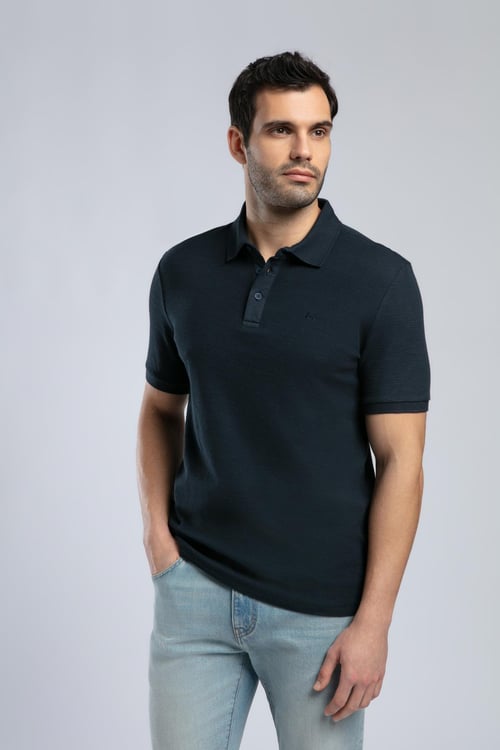 Lee Cooper % 100 Pamuk Regular Fit Düğmeli Erkek Polo Yaka T Shirt 252 LCM 242013 2505 KOYU LACIVERT