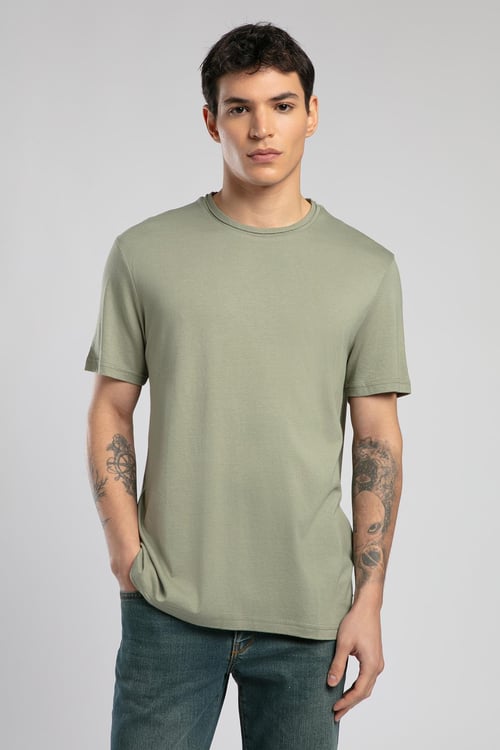 Lee Cooper Pamuk ve Modal Karışımlı Regular Fit Bisiklet Yaka Erkek T Shirt 252 LCM 242005 5201 HAKİ