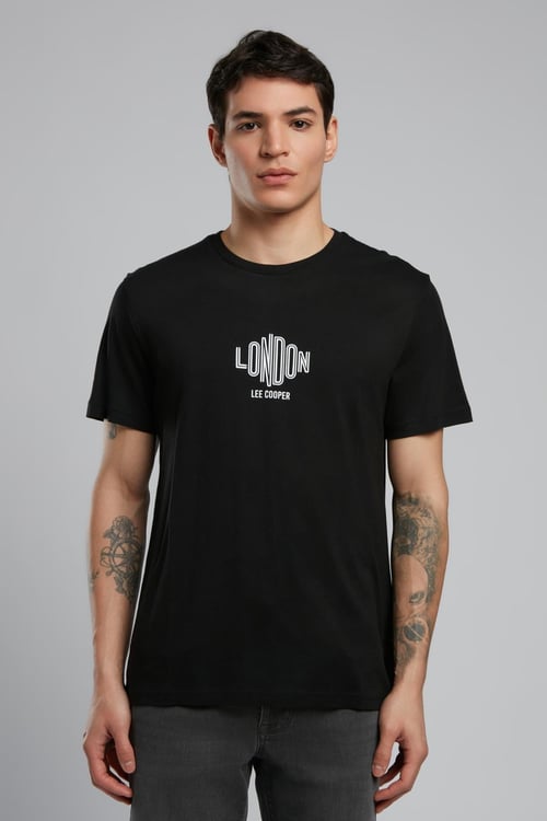 Lee Cooper Pamuk ve Modal Karışımlı Regular Fit Bisiklet Yaka Erkek T Shirt 252 LCM 242022 8101 SİYAH