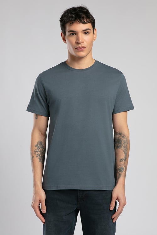 Lee Cooper Pamuk ve Modal Karışımlı Regular Fit Bisiklet Yaka Erkek T Shirt 252 LCM 242005 2601 İNDİGO