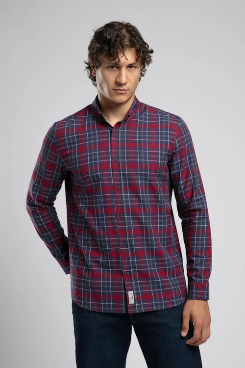 Lee Cooper Pamuklu Regular Fit Ekoseli Uzun Kollu Erkek Gömlek 261 LCM 241075 2562 LACİVERT-BORDO
