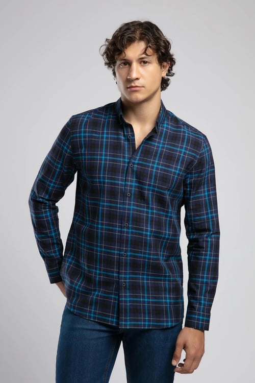 Lee Cooper Pamuklu Regular Fit Ekoseli Uzun Kollu Erkek Gömlek 261 LCM 241075 2546 LACİVERT-SAKS