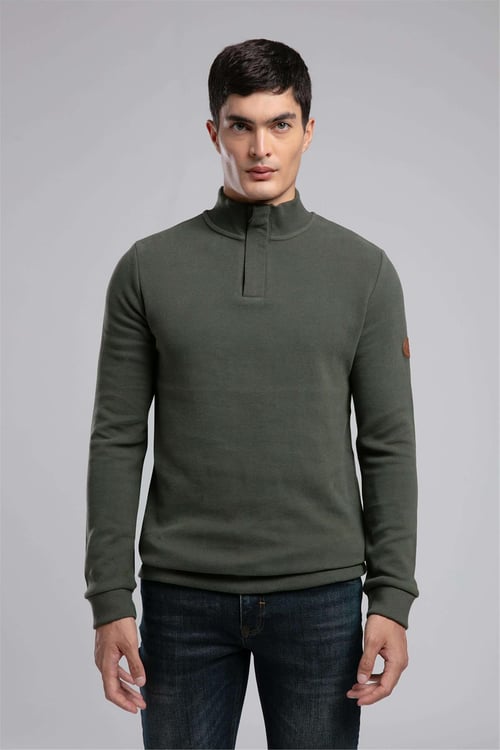 Lee Cooper Pamuklu Regular Fit Fermuarlı Dik Yaka Erkek Sweat 261 LCM 241068 5201 HAKİ