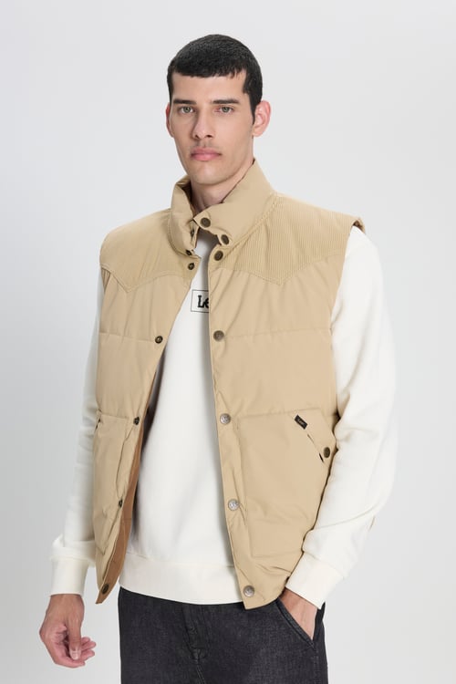 Lee Kapitoneli Regular Fit Çift Kullanımlı Erkek Yelek CHLD507064 755 KAHVE-BEJ