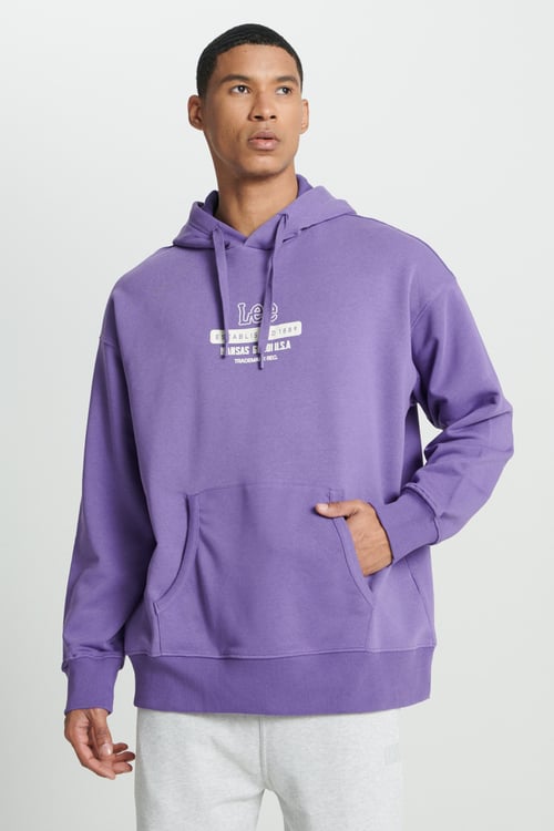 Lee Pamuklu Loose Fit Sırt Baskılı Şardonlu Kapüşon Yaka Erkek Sweat L232274 499 MOR