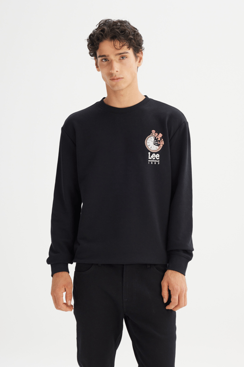 Lee Pamuklu Regular Fit Baskılı Bisiklet Yaka Erkek Sweat L2520363 001 SİYAH