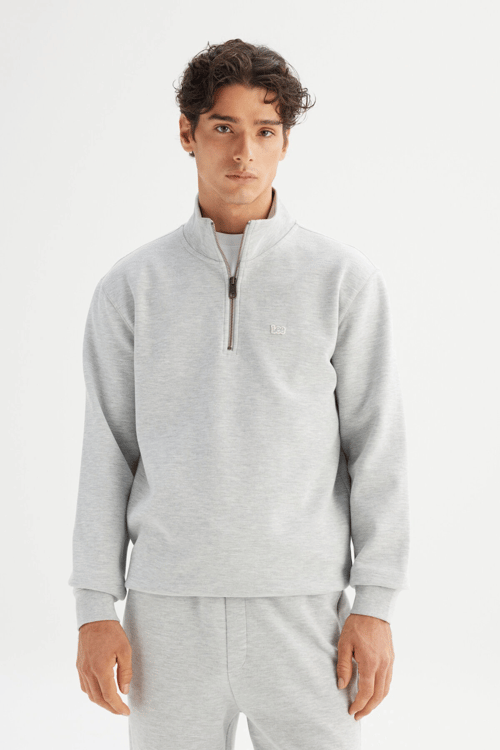 Lee Pamuklu Regular Fit Fermuarlı Dik Yaka Erkek Sweat L252031 236 GRİ MELANJ
