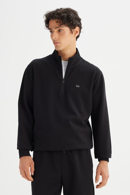 Lee Pamuklu Regular Fit Fermuarlı Dik Yaka Erkek Sweat L2520312 001 SİYAH