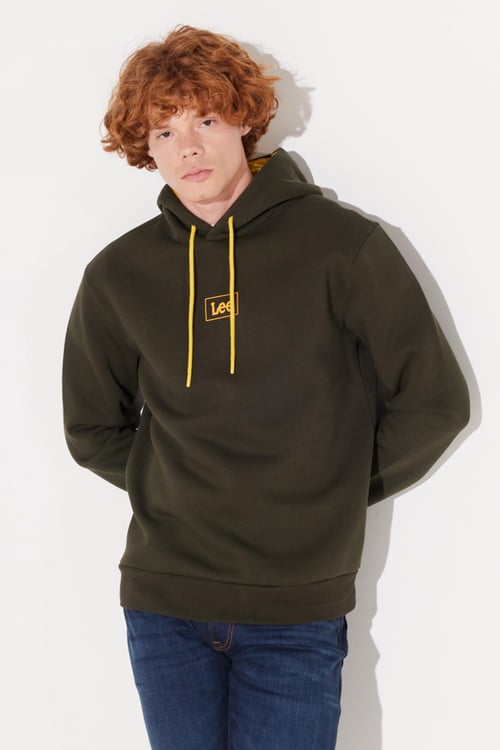 Lee Pamuklu Regular Fit Kapüşonlu Erkek Sweat L212302801 KOYU HAKİ