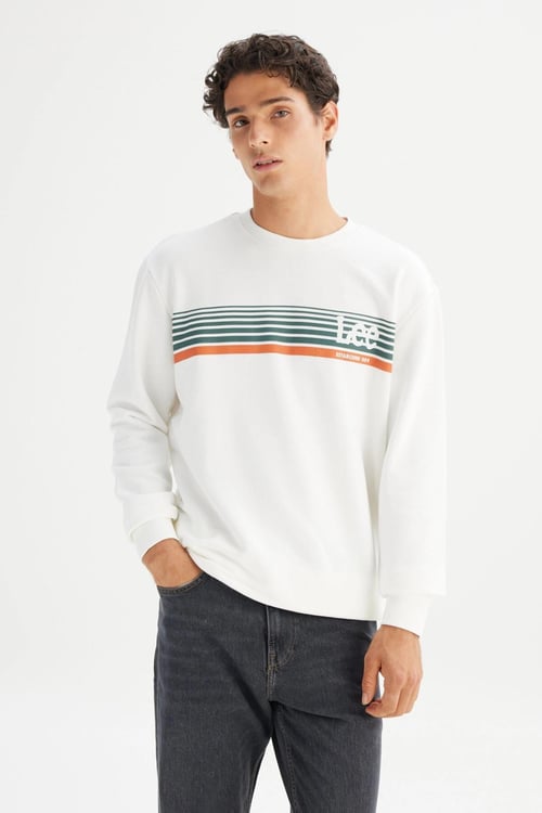 Lee Pamuklu Regular Fit Logolu Bisiklet Yaka Erkek Sweat L2520099 102 BEYAZ