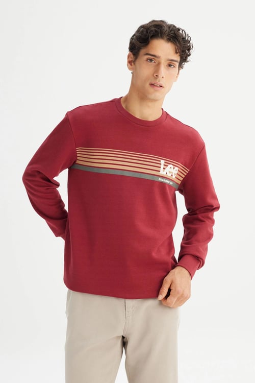 Lee Pamuklu Regular Fit Logolu Bisiklet Yaka Erkek Sweat L2520099 810 BORDO