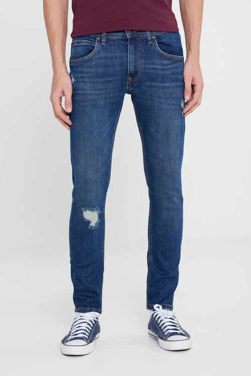 Lee Pamuklu Slim Fit Normal Bel Dar Paça Jeans Erkek Kot Pantolon L71918 2XT ORTA MAVİ