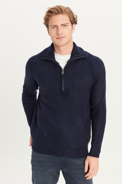 Lee Regular Fit Dik Yaka Yarı Fermuarlı Triko Erkek Kazak L242496 410 LACİVERT