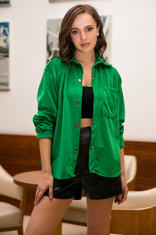 Lela Cepli Oversize Kadife Bayan Gömlek 42190504 BENETTON