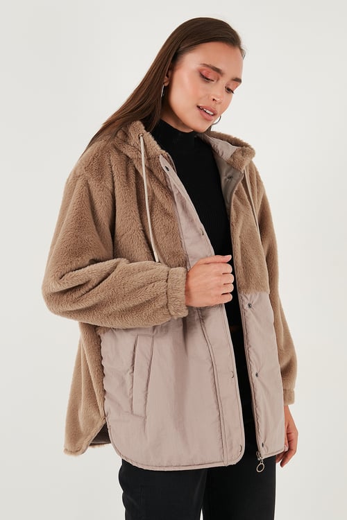 Lela Comfort Fit Kapüşonlu Yumuşak Dokulu Bayan Mont 497HOLLY BEJ